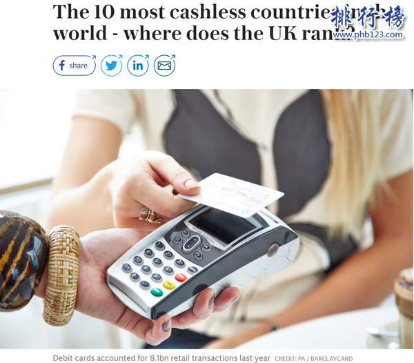 世界十大无现金国家：中国仅排第六（世界上第一个无现金国家）